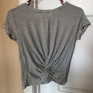 Striped T Shirt with Tie at the Bottom